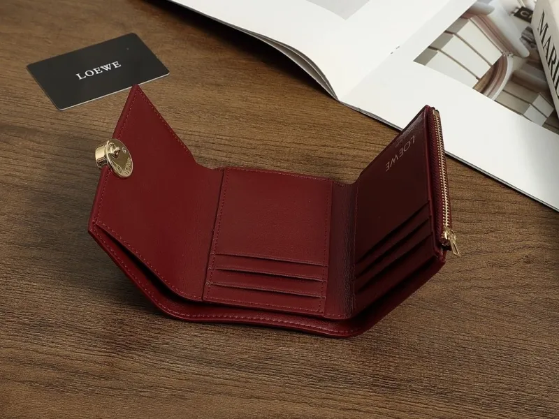 LOEWE Burgundy Leather Trifold Wallet - Image 8