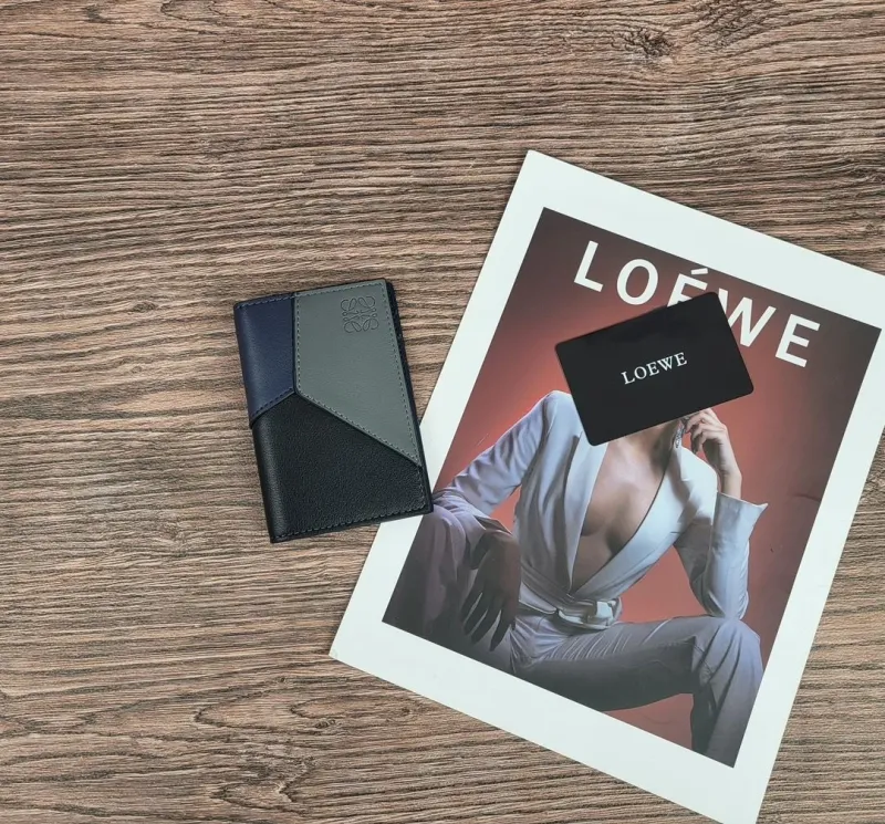 LOEWE Black Gray Navy Leather Wallet