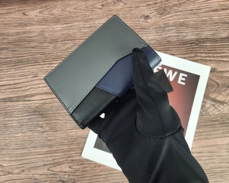 LOEWE Black Gray Navy Leather Wallet - Image 6