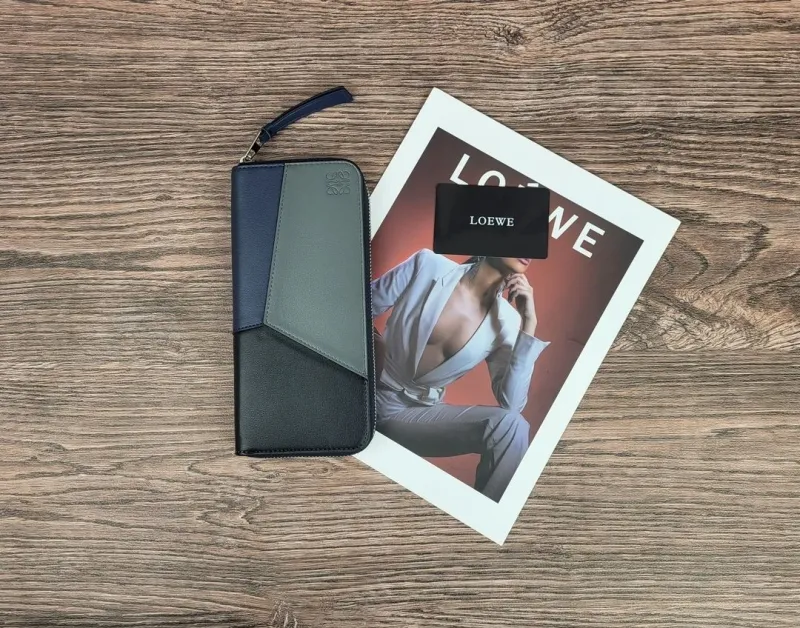 Loewe Navy Gray Black Zip Long Wallet