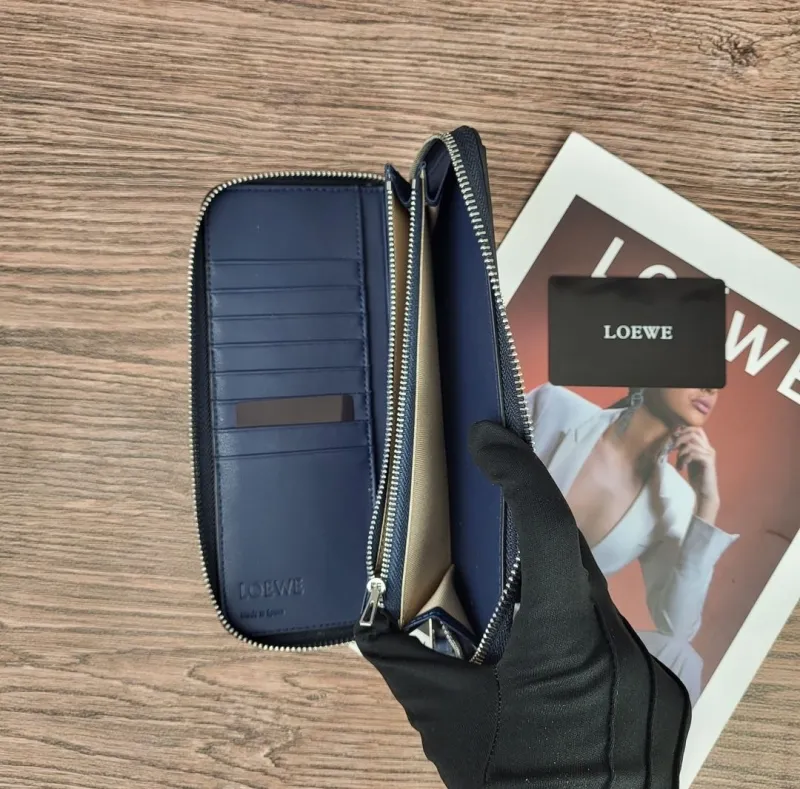 Loewe Navy Gray Black Zip Long Wallet - Image 8