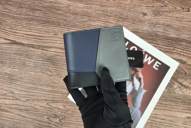Loewe Bi-fold Leather Wallet Navy Gray Black - Image 3