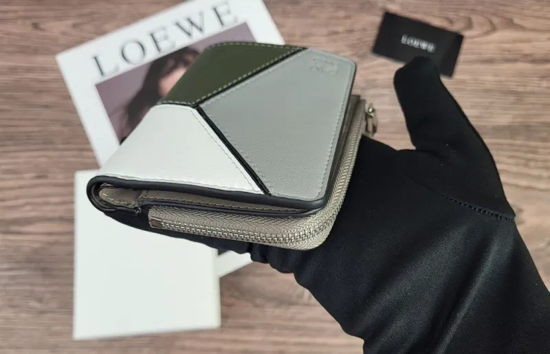 LOEWE Green Gray White Colorblock Zip Wallet - Image 4