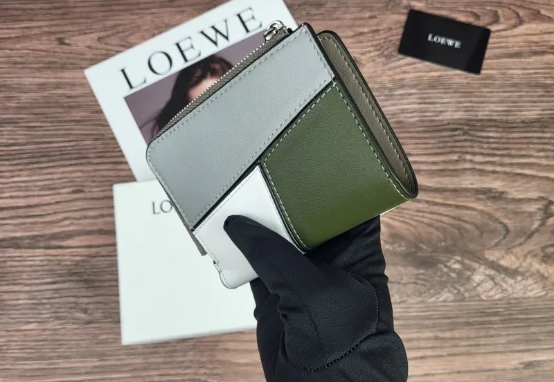 LOEWE Green Gray White Colorblock Zip Wallet - Image 5
