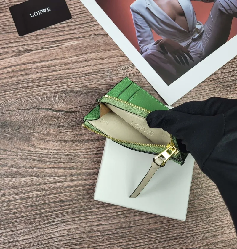 LOEWE Green Tan Zip Card Wallet - Image 6