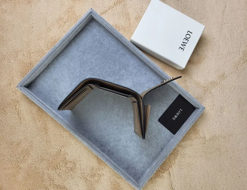 LOEWE Taupe Leather Compact Wallet 184 - Image 7