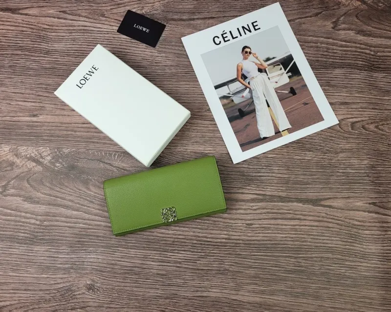 LOEWE Green Long Leather Wallet
