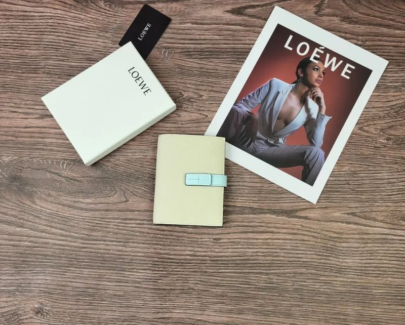 LOEWE Cream Leather Wallet SKU 198 with Light Blue Strap