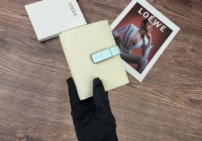 LOEWE Cream Leather Wallet SKU 198 with Light Blue Strap - Image 3