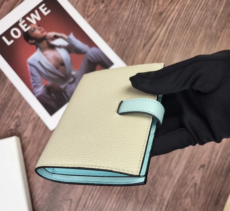 LOEWE Cream Leather Wallet SKU 198 with Light Blue Strap - Image 5