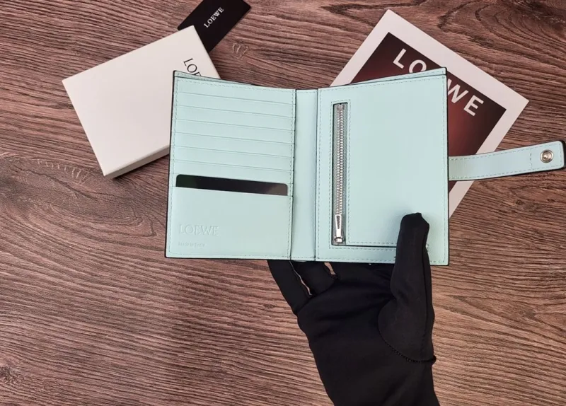 LOEWE Cream Leather Wallet SKU 198 with Light Blue Strap - Image 6
