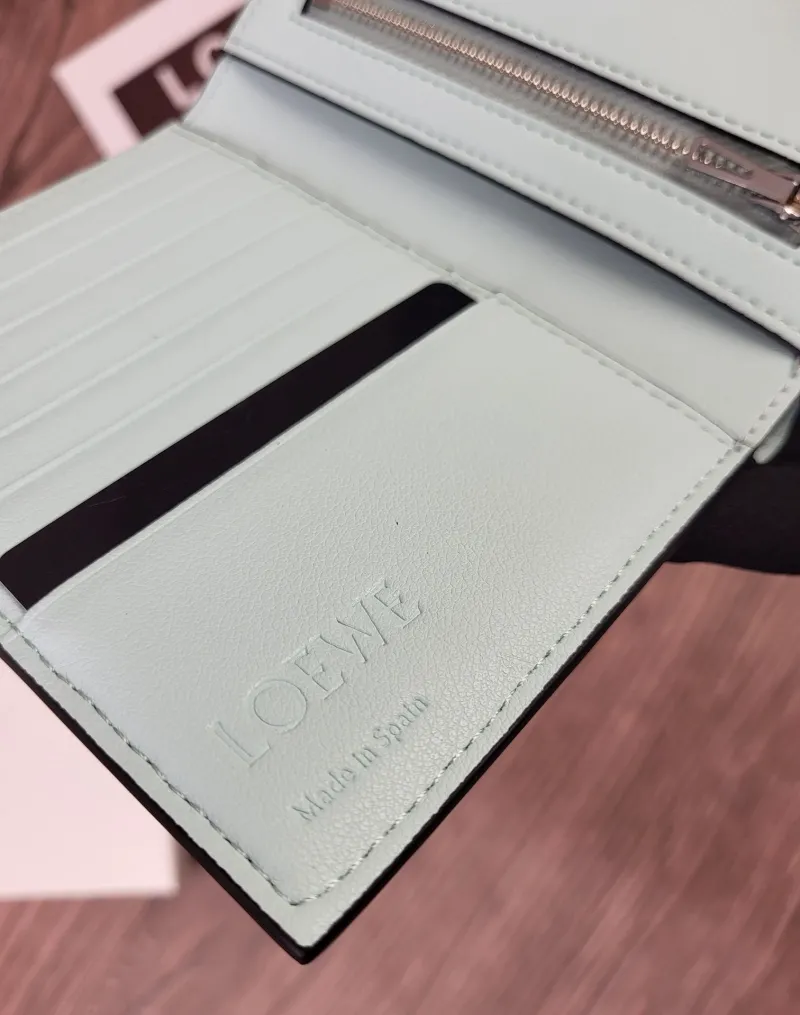 LOEWE Cream Leather Wallet SKU 198 with Light Blue Strap - Image 9