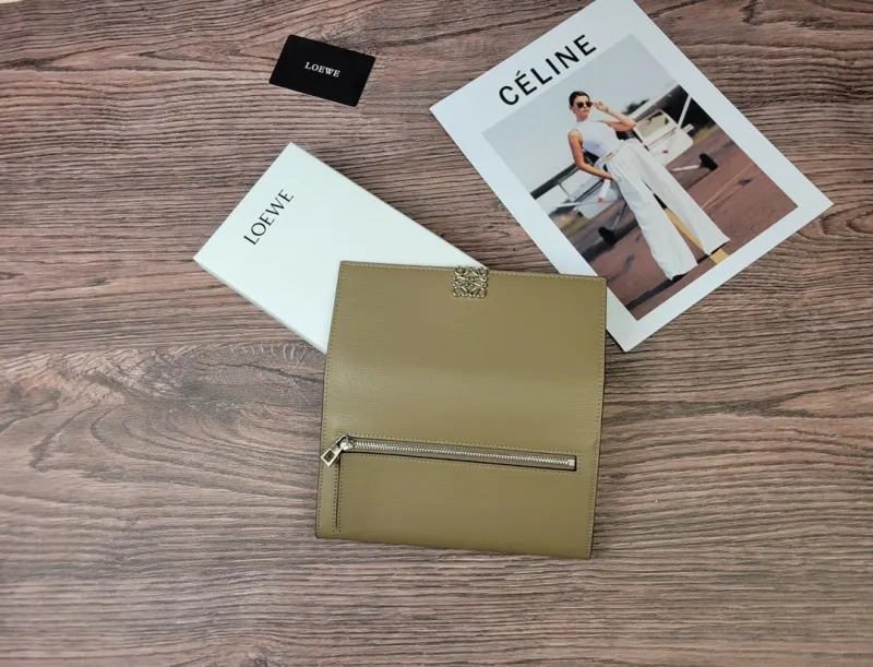LOEWE Long Leather Wallet in Olive - Image 7