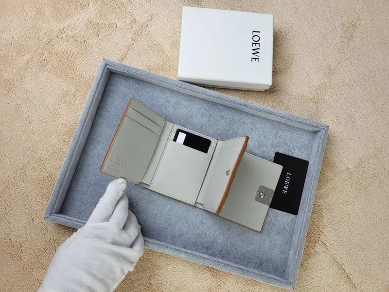 LOEWE Light Gray Leather Compact Wallet - Image 6
