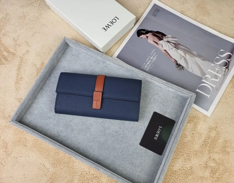 LOEWE Navy Blue Long Leather Wallet 211