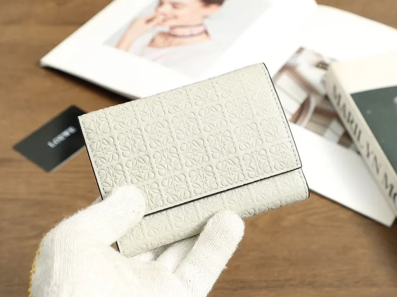 LOEWE Light Gray Tri-Fold Leather Wallet - Image 7