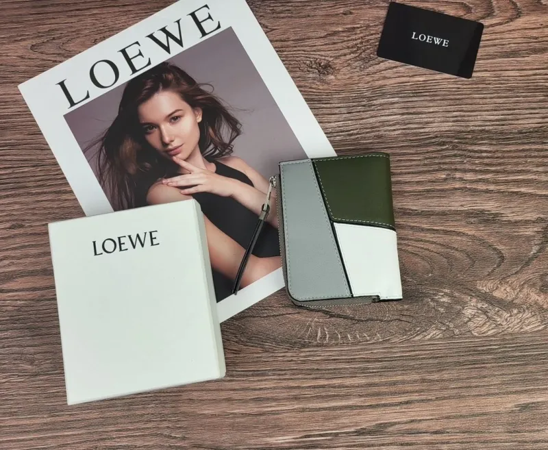 Alternative view of LOEWE Green Gray White Leather Zip Wallet