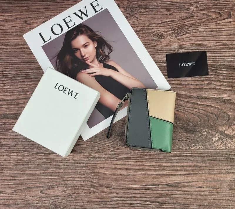 Alternative view of LOEWE Beige Green Gray Colorblock Leather Zip Wallet
