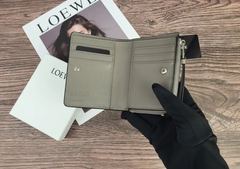 LOEWE Beige Green Gray Colorblock Leather Zip Wallet - Image 6
