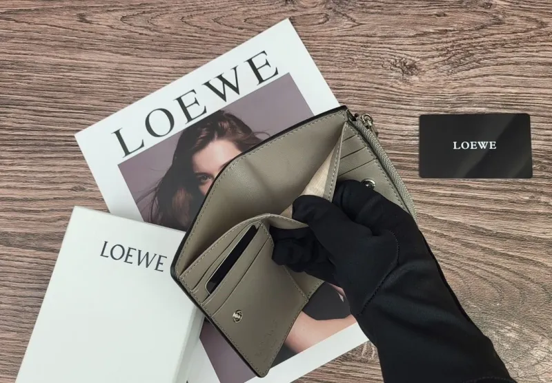 LOEWE Beige Green Gray Colorblock Leather Zip Wallet - Image 8