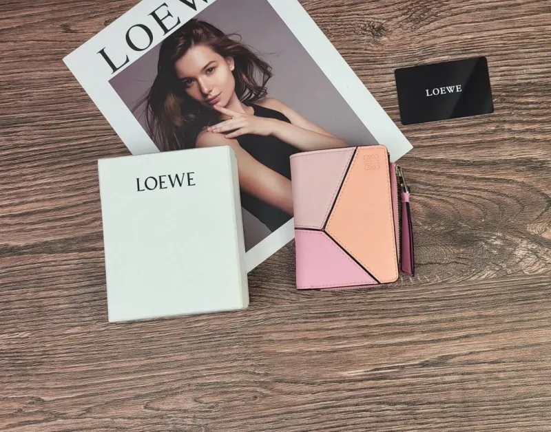 LOEWE 322 Pink Peach Compact Zip Wallet