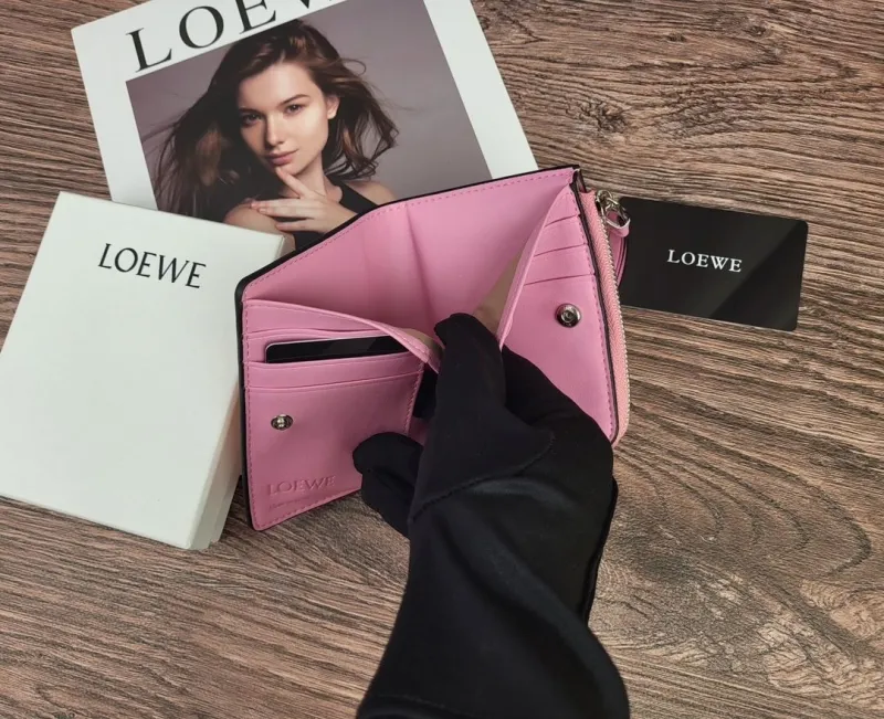 LOEWE 322 Pink Peach Compact Zip Wallet - Image 6