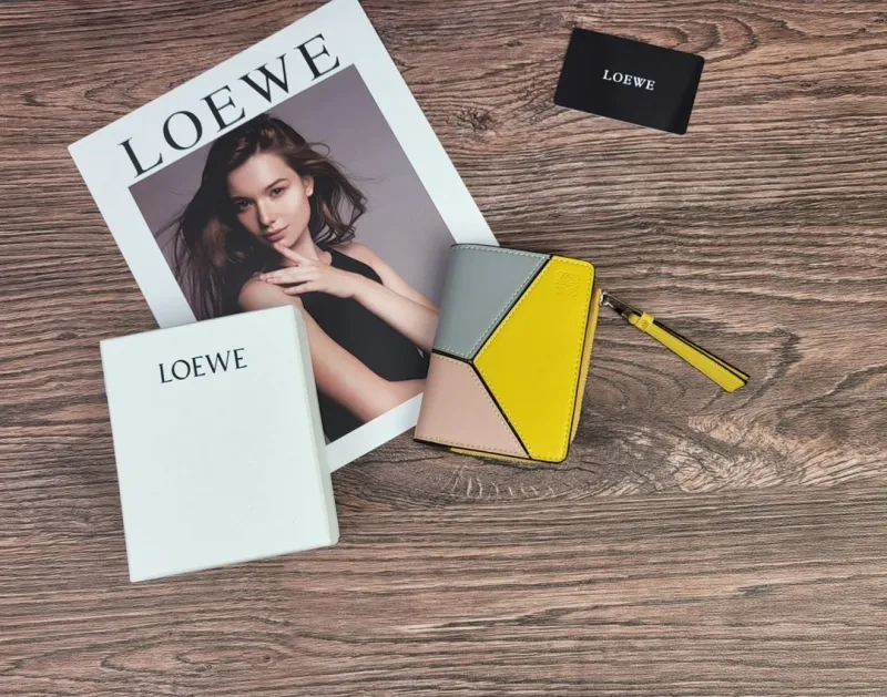 LOEWE 323 Color Block Zip Wallet Yellow Gray Pink