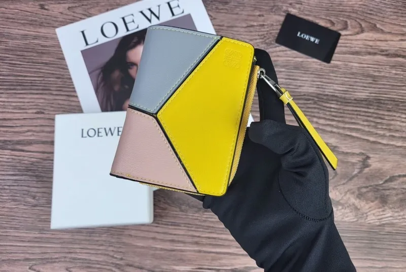 LOEWE 323 Color Block Zip Wallet Yellow Gray Pink - Image 3
