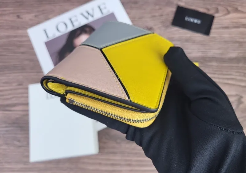 LOEWE 323 Color Block Zip Wallet Yellow Gray Pink - Image 4