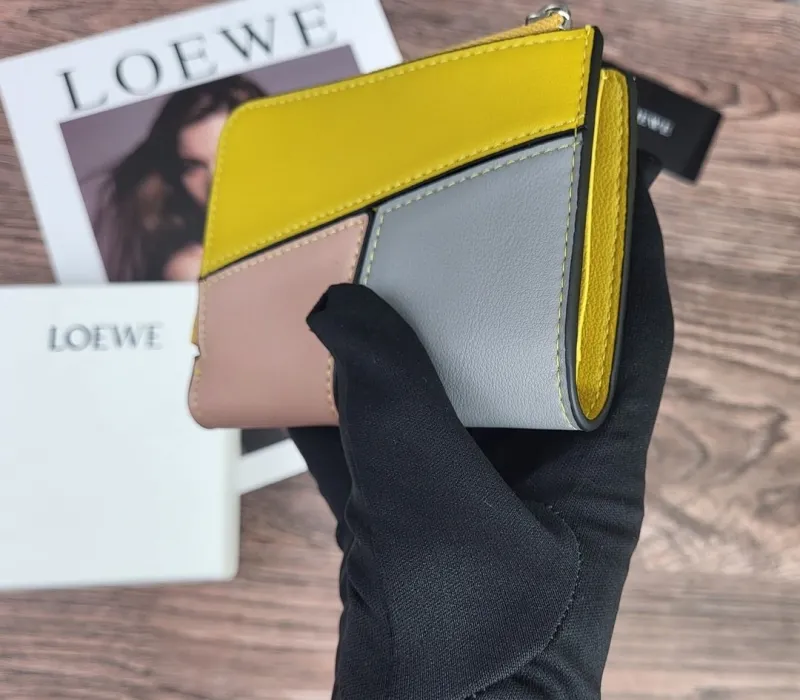 LOEWE 323 Color Block Zip Wallet Yellow Gray Pink - Image 5