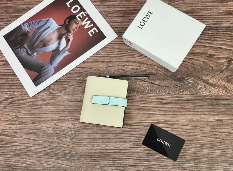 LOEWE Cream and Light Blue Bifold Wallet 325