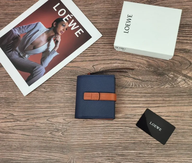 LOEWE Navy Blue Leather Compact Wallet 327