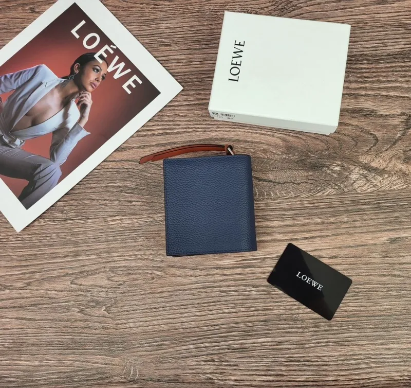 Alternative view of LOEWE Navy Blue Leather Compact Wallet 327