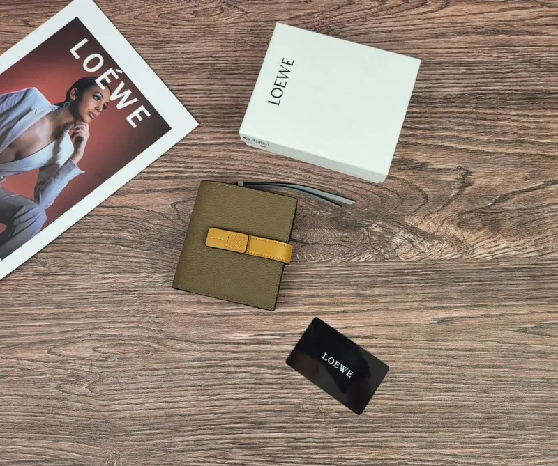 LOEWE Khaki Compact Leather Wallet 328