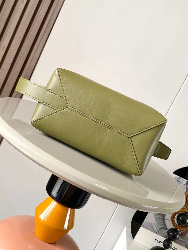 Loewe Olive Green Leather Cosmetic Bag - Image 3