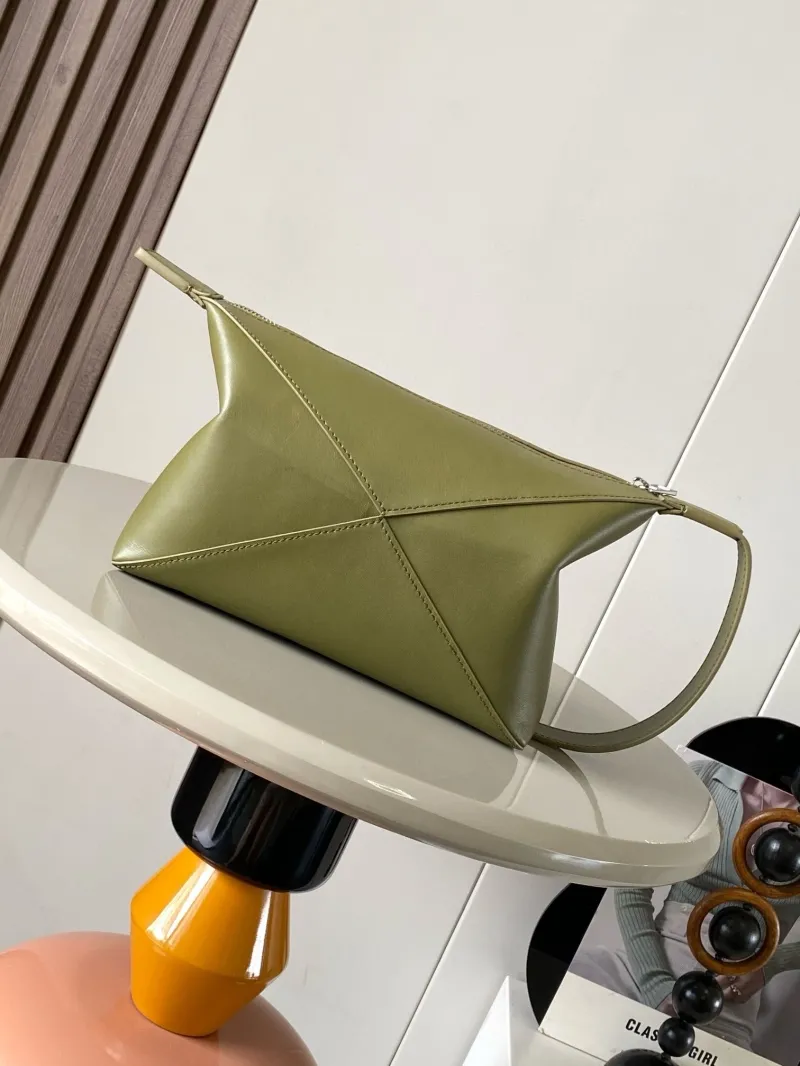Loewe Olive Green Leather Cosmetic Bag - Image 4