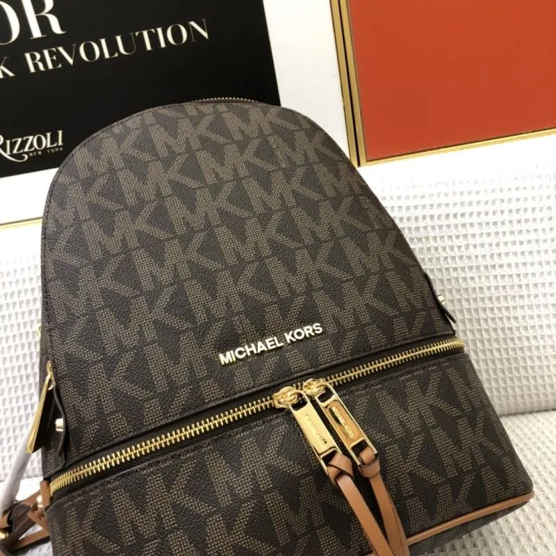 Michael Kors RheaZip Brown Monogram Backpack F9820 - Image 4