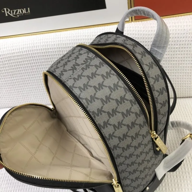 Michael Kors RheaZip Monogram Backpack F9820 Gray Black - Image 8