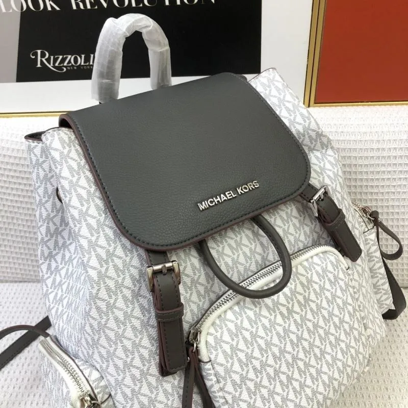 Michael Kors White Gray Monogram Backpack 8071 - Image 4
