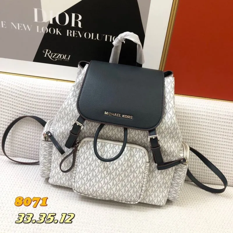 Michael Kors Monogram Backpack 8071 White Black