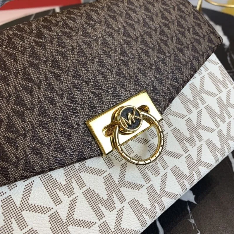 Michael Kors Brown White Monogram Top Handle Crossbody Handbag 23-16-9cm - Image 5