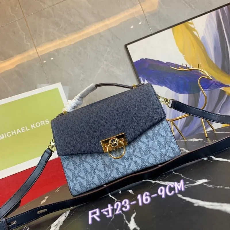 Michael Kors Monogram Crossbody Handbag Navy Light Blue Size 23-16-9