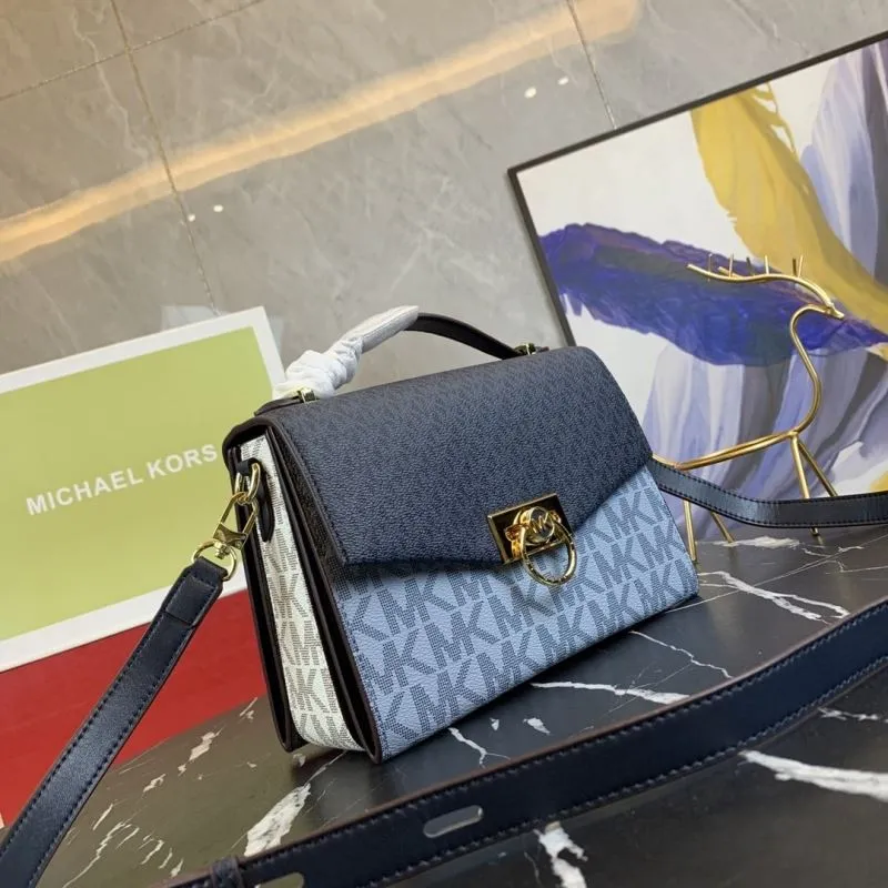 Alternative view of Michael Kors Monogram Crossbody Handbag Navy Light Blue Size 23-16-9
