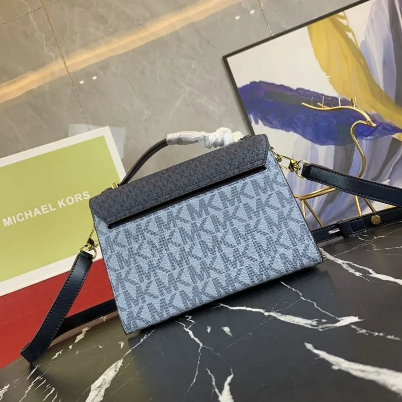 Michael Kors Monogram Crossbody Handbag Navy Light Blue Size 23-16-9 - Image 3
