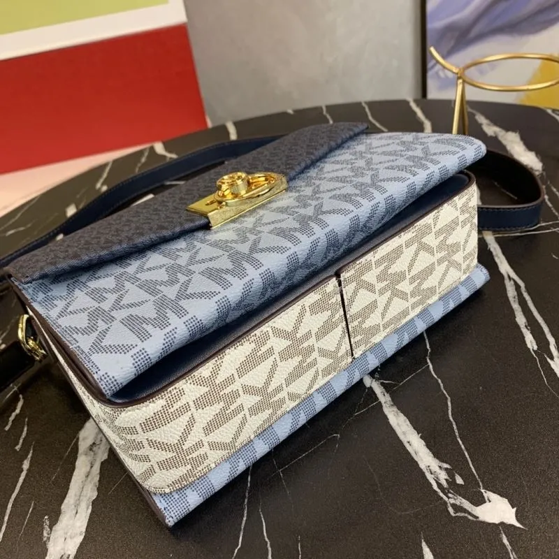 Michael Kors Monogram Crossbody Handbag Navy Light Blue Size 23-16-9 - Image 7