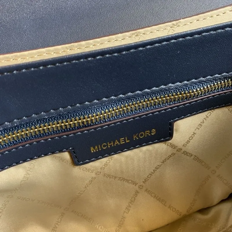 Michael Kors Monogram Crossbody Handbag Navy Light Blue Size 23-16-9 - Image 9