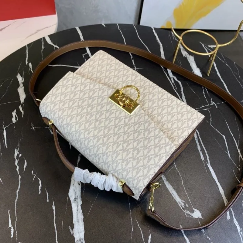 Michael Kors Beige Monogram Crossbody Handbag - Image 4