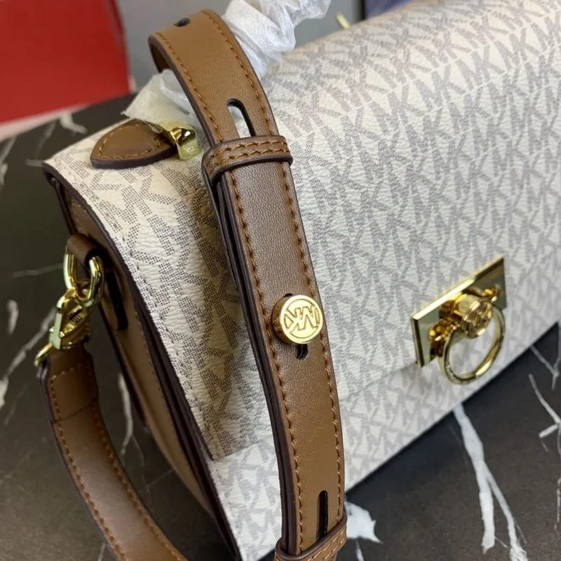 Michael Kors Beige Monogram Crossbody Handbag - Image 6