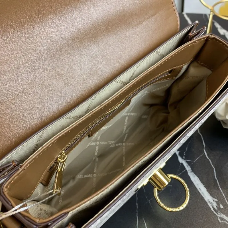 Michael Kors Beige Monogram Crossbody Handbag - Image 8