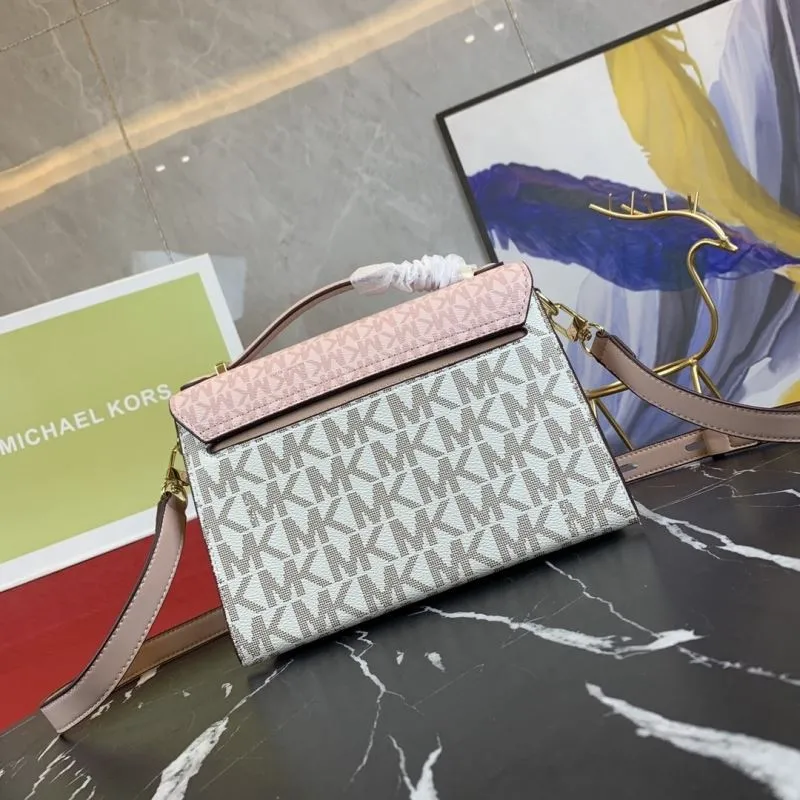 Michael Kors Pink White Monogram Crossbody Handbag - Image 3